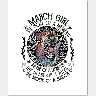 March Girl The Soul Of A Mermaid Hippie T-shirt Posters and Art